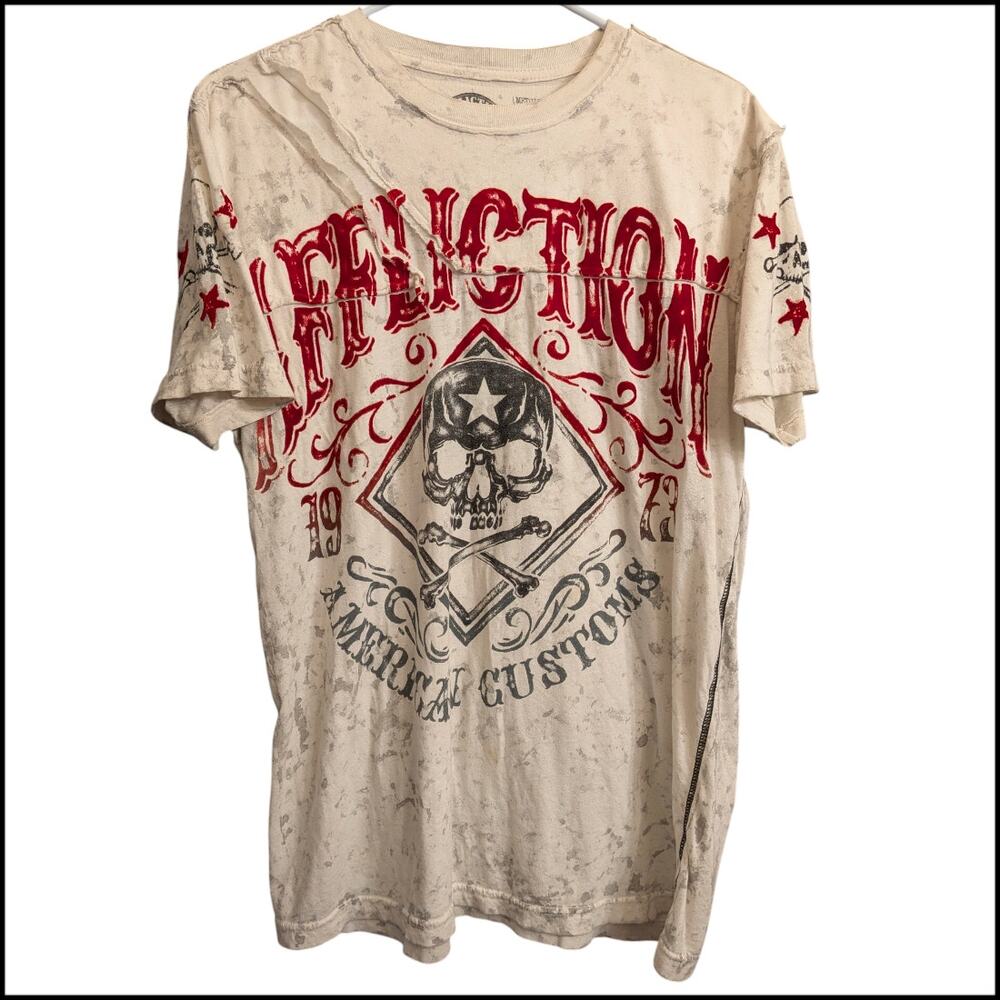 AFFLICTION American Customs Skull T-Shirt Red Velvet Print Men XL Y2K MMA Biker